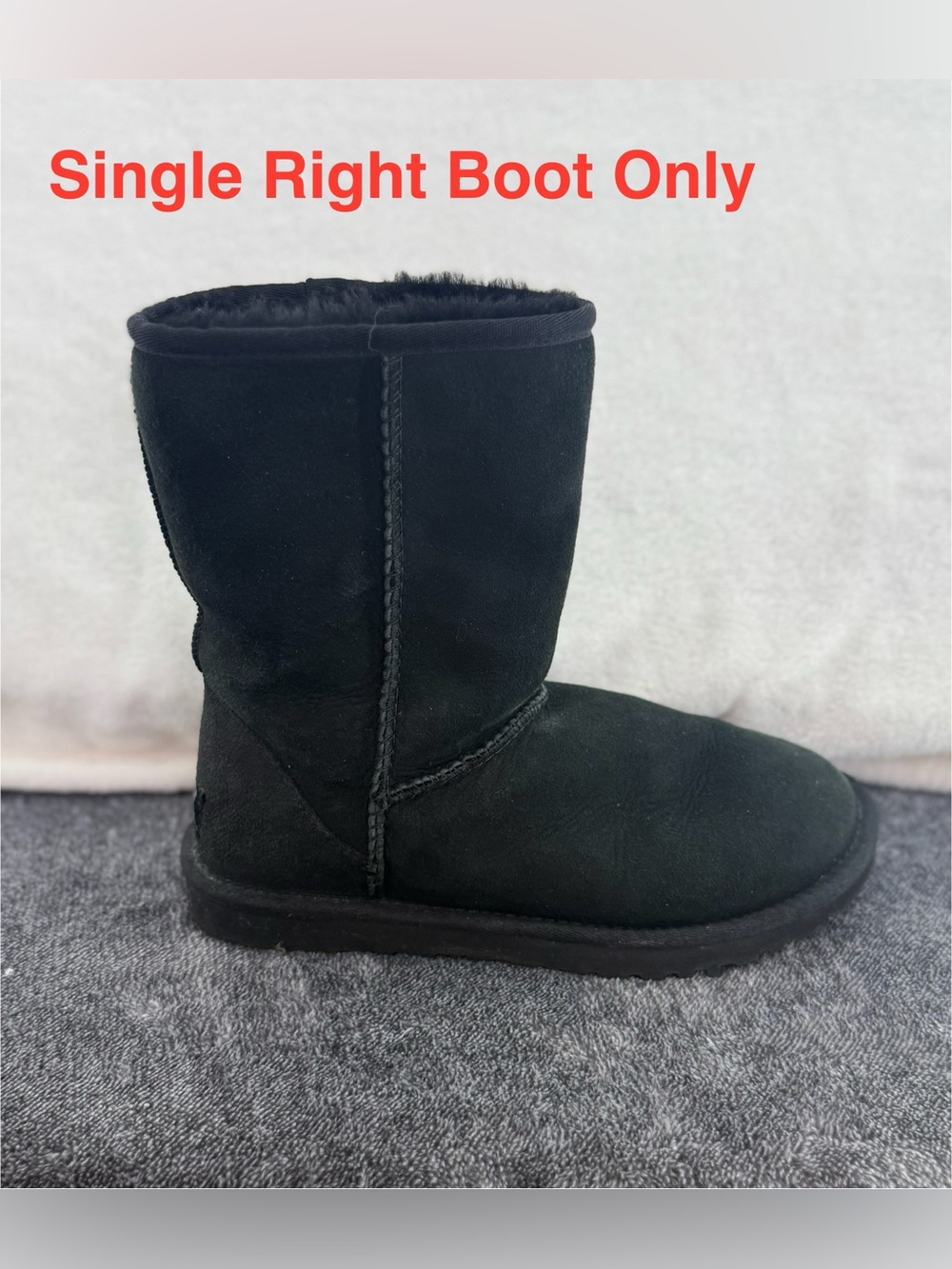 Single Ugg black suede Classic Short Boot Size 6 Right Boot Only- Amputee